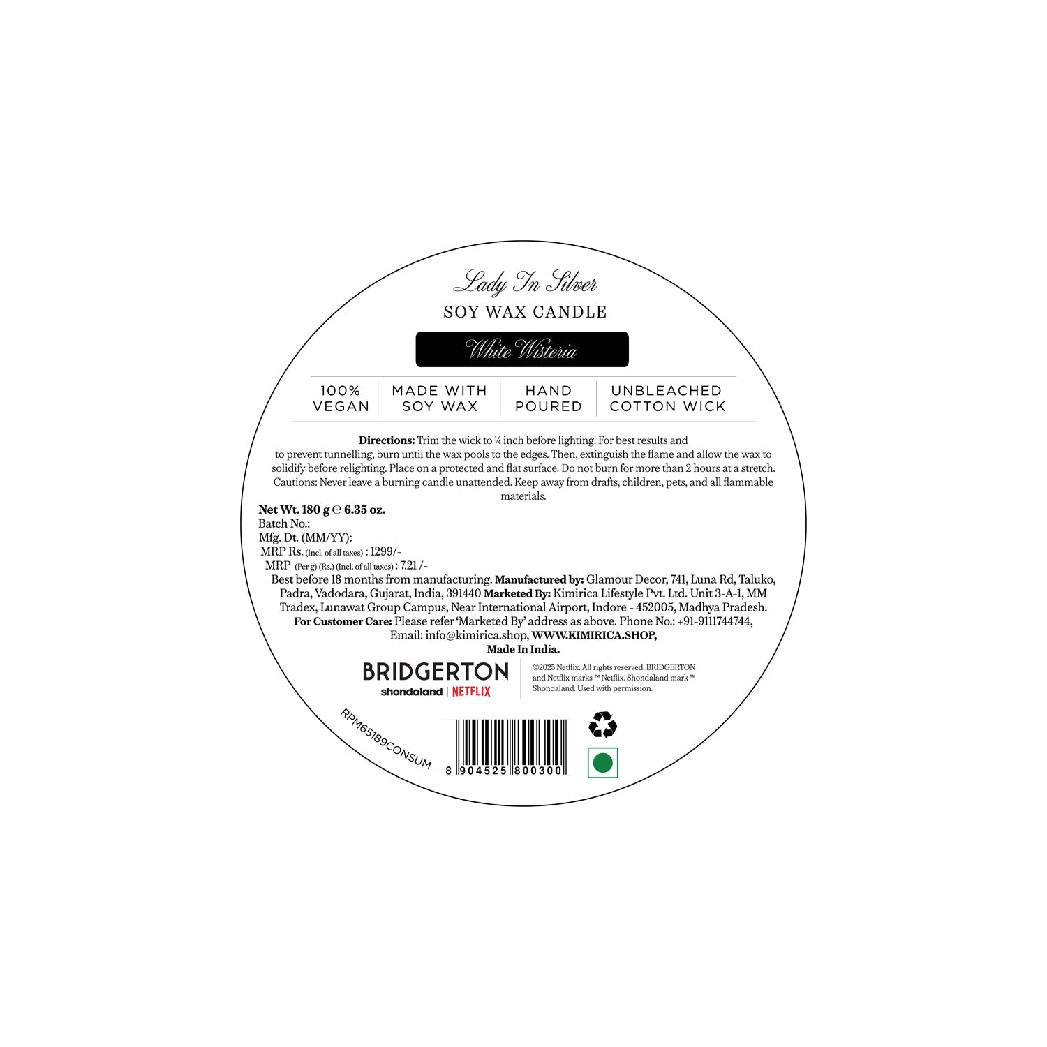 Lady In Silver Scented Soy Candle 180gm